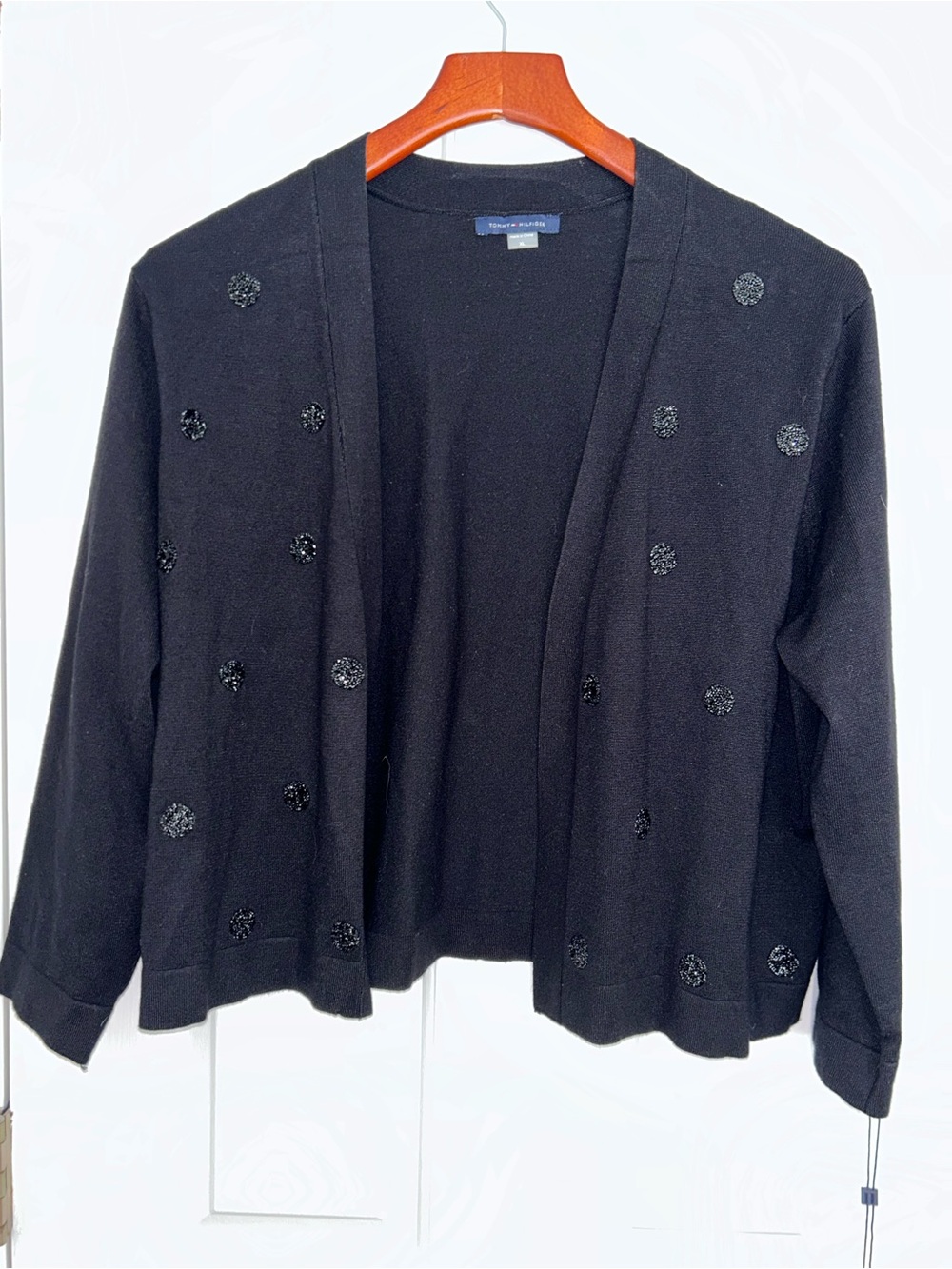 Tommy Hilfiger Black Sequin Dot Open-Front Cardigan